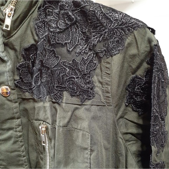 Denim 24/7 Olive Green Canvas Spring Jacket W/Black Lace 12W OR 16W NWOT - Picture 2 of 2